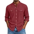 thumbnail image 2 of Cotton Blend Men Short Sleeve /Long Sleeve Button Down Shirts Solid Color Henley Collar Tshirt With Pockets, 2 of 6