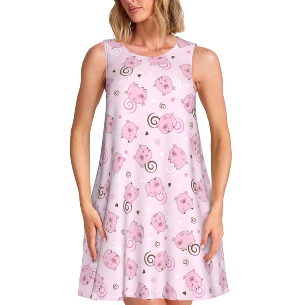 Balery Cute Pig Vestidos de verano para mujer con estampado: vestido holgado sin mangas, vestido playero informal y cómodo para días calurosos.