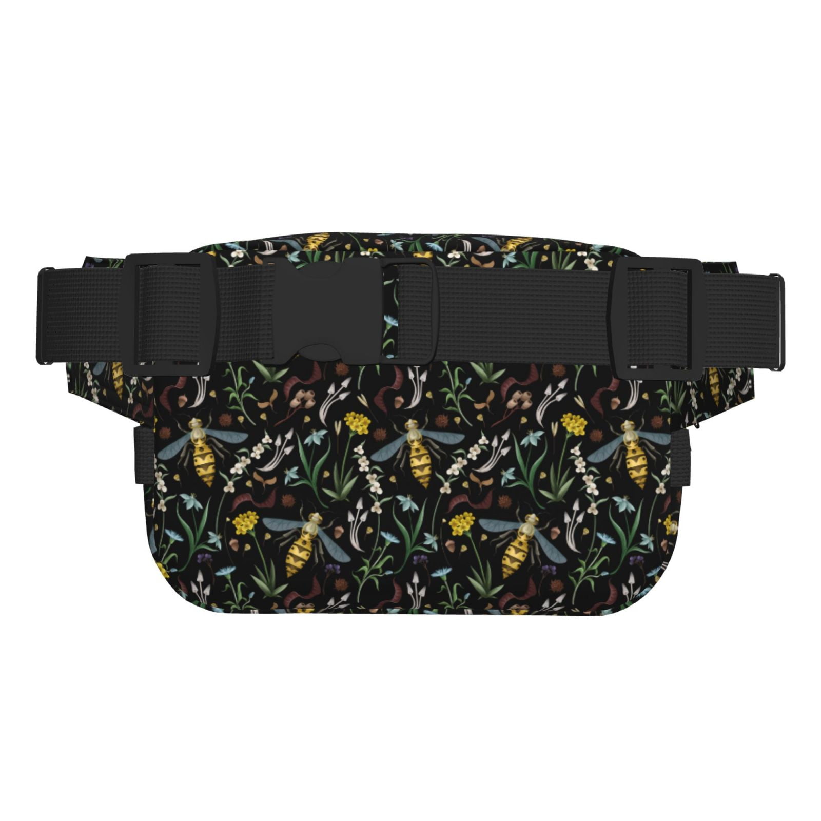 Picia Wasp and Florals Print Square Double-Layer Waist Bag Mini Adjustable Waist Belt Bag Exercise Running Travel Hiking
