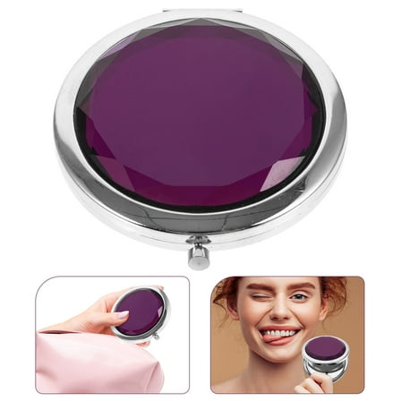 FELTECHELECTR Portable Pocket Makeup Mirror 1Set Purple Round Mirror for Women 2.8x2.8x0.4in