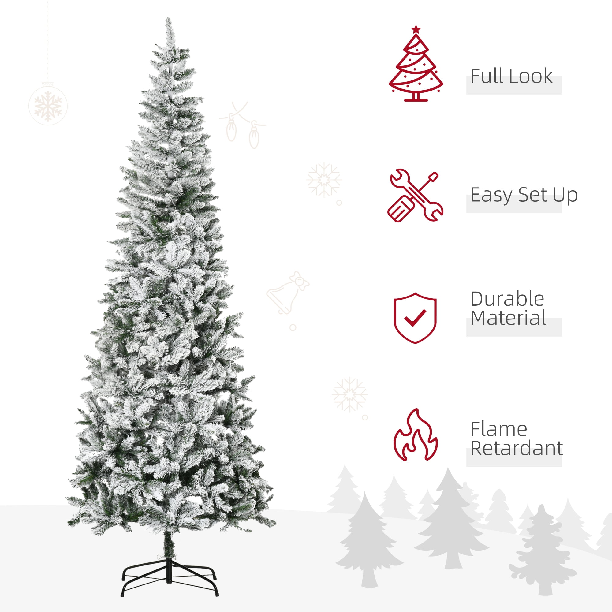 6ft Snow Flocked Pencil Christmas Tree Full Branch Tips Metal Stand Small Space Holiday Decor