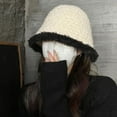thumbnail image 3 of SikaFu Women's Fluffy Knitted Bucket Hats Winter Female Plush Thicken Warm Fisherman Cap Outdoor Cycling Ski Cold Hat Lady Panama Gorro, 3 of 6