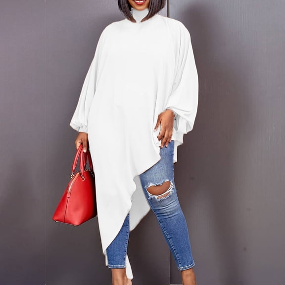 AURA Plus Size Chiffon Maxi Dress Half High Neck Long Sleeve Loose Fit Irregular Hem Elegant Summer Dress