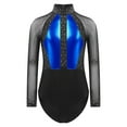 thumbnail image 3 of iiniim Girls Leotard Shiny Color Block Long Sleeve Gymnastic Athletic Bodysuit for Yoga Sports Dancewear Blue 8, 3 of 7