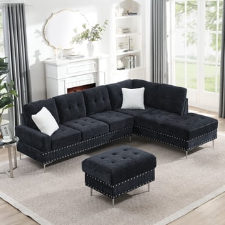 Aukfa 3 Piece Sectional Sofa with Storage Ottoman for Living Room