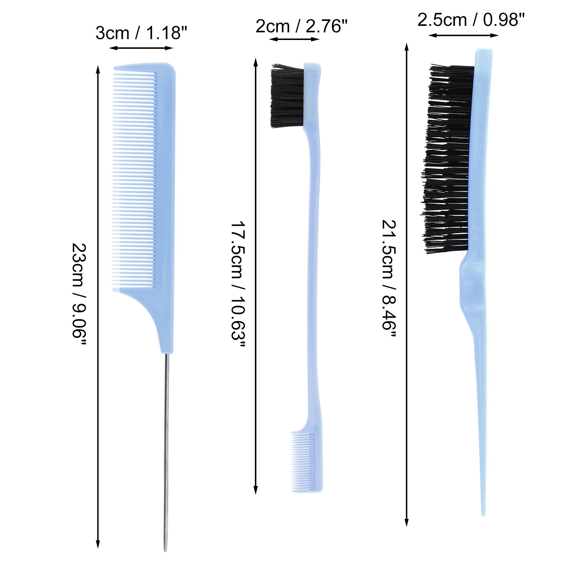 Unique Bargains 3Pcs Women Durable Rat Tail Comb Sky Blue