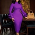 thumbnail image 2 of AURA Womens Half High Neck Bodycon Midi Dress 3D Flower Long Sleeve High Waist Slim Hip Dress Elegant Work Party Dress, 2 of 5