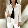 thumbnail image 3 of QIYAGBSA Corduroy Shirts for Women Button Down Long Sleeve Relaxed Fit Casual Overshirt with Pocket for Spring Fall (Beige, M), 3 of 8