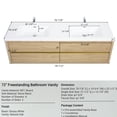 thumbnail image 4 of 72" Bathroom Vanity With Sink, Floating Storage Cabinet. Natural Oak, Stone Resin Countertop, Soft Close Drawers, Substantial Volume, U-shape Drain, Invisible Handle, E1 Grade Panels Sink , Oak, 4 of 6