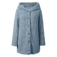 thumbnail image 4 of IWRICH Women's Oversized Sherpa Hooded Jacket Fuzzy Button up Hoodies Warm Winter Coats Blue XL, 4 of 6