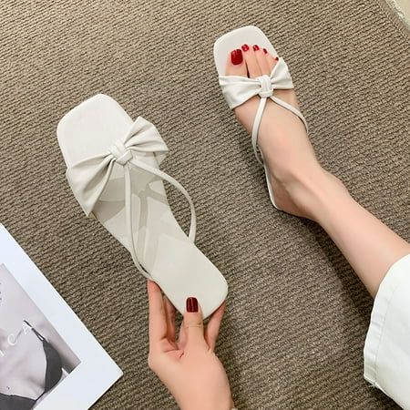 

Aayomet Womens Slippers Fashion Spring And Summer Women Slippers Bow Flat Large Size Elegant Style Casual Beach Shoes Beige 8.5