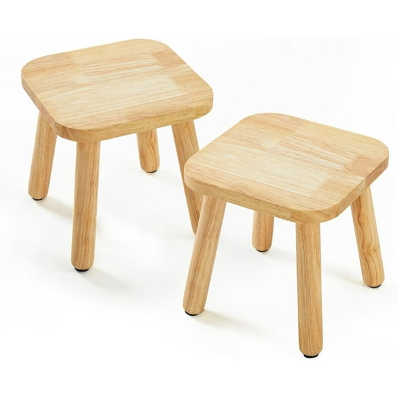 Solid Wooden Step Stool for Kids Adults, Short Chair Toddlers Plant Stool, Kids Stool Perfect Matched Sensory Table, Multi-Purpose Sitting for Kitchen Playroom Bathroom Bedroom (2 Pack)