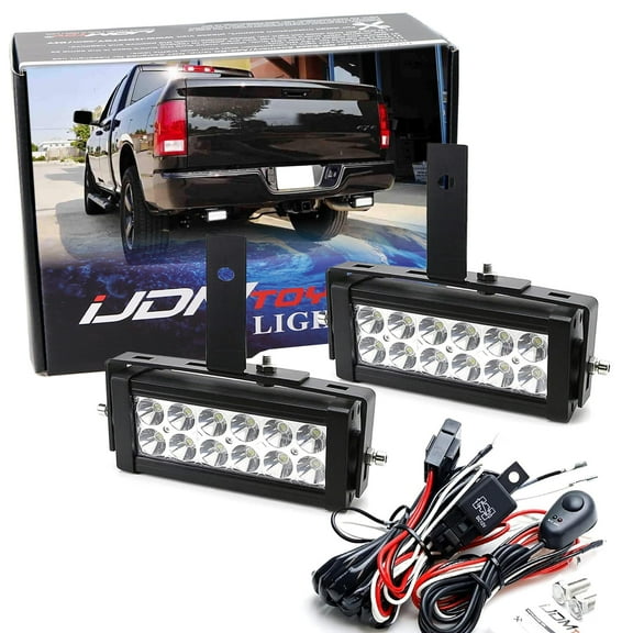 Rear Bumper Mount Searchlight Reverse LED Light Bars For 2009-2018 Dodge RAM 1500 2500 3500, Includes (2) 36W High Power LED Lightbars, Bumper Mount Brackets, On/Off Switch Wiring