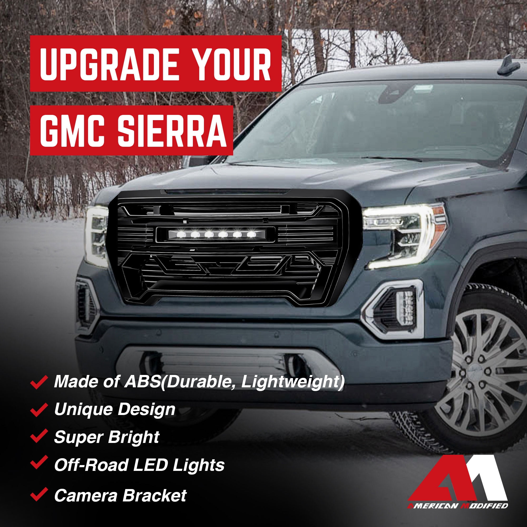 AMERICAN MODIFIED Grille w/Lights for 19-21 GMC Sierra 1500 Base, & SLE