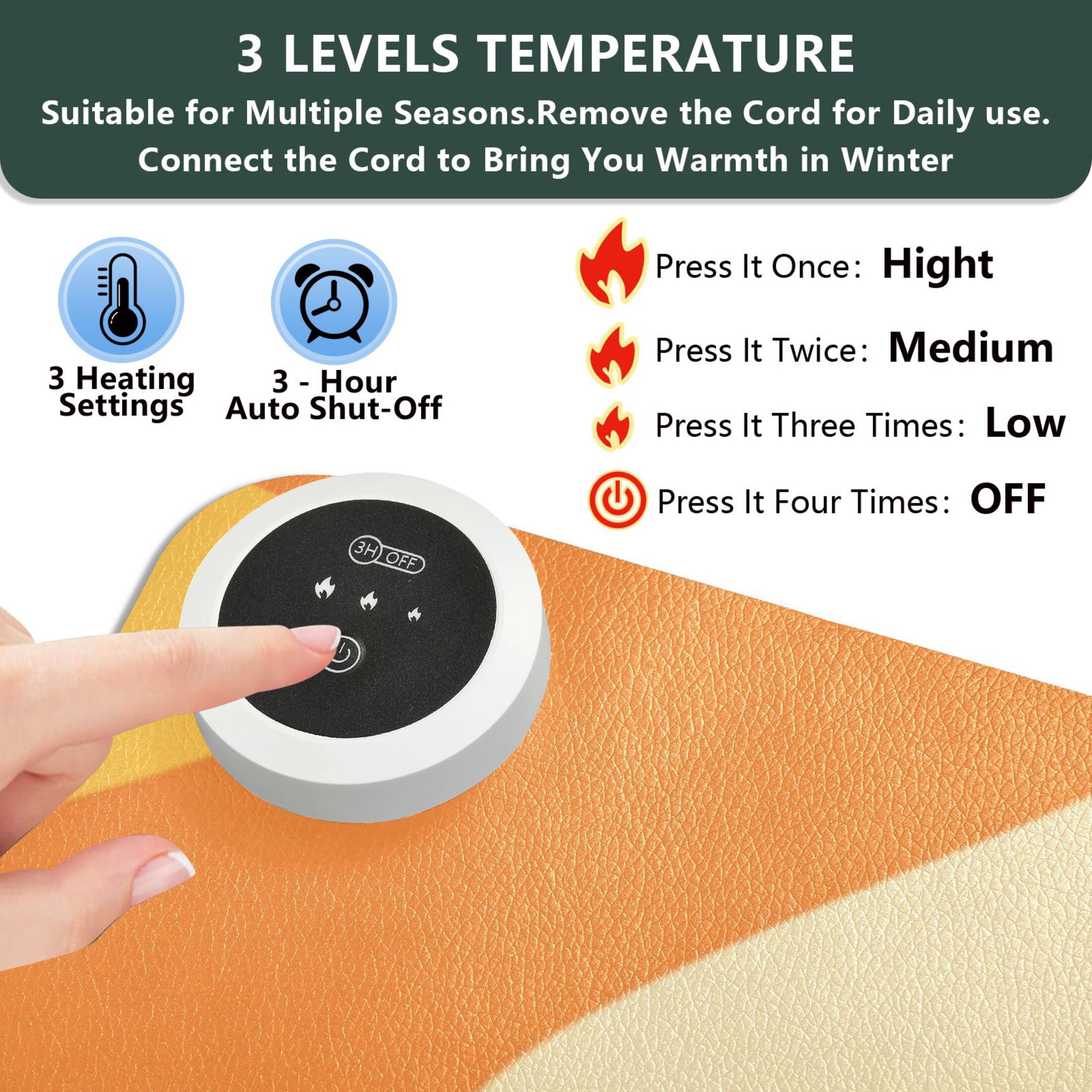 Large Heated Desk Mat Mouse Pad 31.5"x13"PU Leather Graphene Heating Desk Warmer with 3 Temperature Settings 110V US Plug Non-Slip Warm Pad for Home, Office, and Gaming Orange Color Clash Pattern