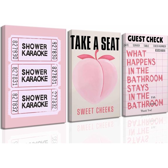 Funny Pink Trendy Bathroom Canvas Wall art Retro Funky Humor Preppy Girls Toilet Painting Picture Wall Decor Poster Print Artwork Washroom Restroom Lavatory Home Decoration(Only canvas)