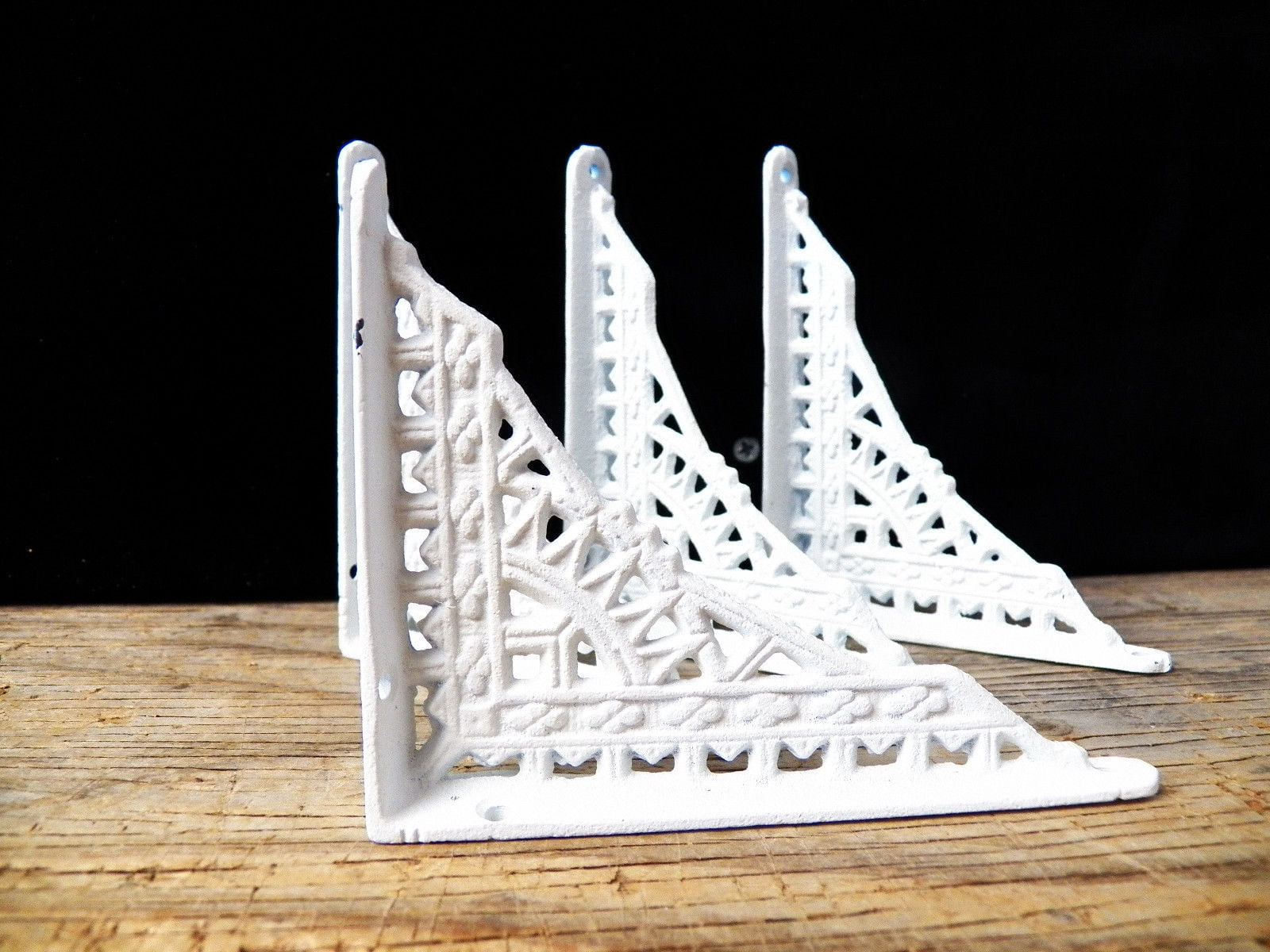 Set of 4 Cast Iron Eastlake Vintage Style White 4" x 5" Shelf Shelving Brackets