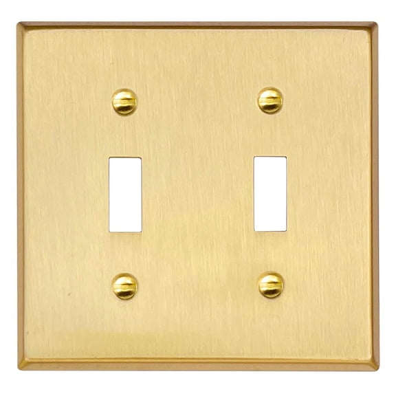 Rio Salto BRASS Signature Collection Metal Gold Double Toggle Light Switch Covers Wall Plate Wallplate Decorative 2 Gang Plate Genuine Brushed Brass - Standard Size