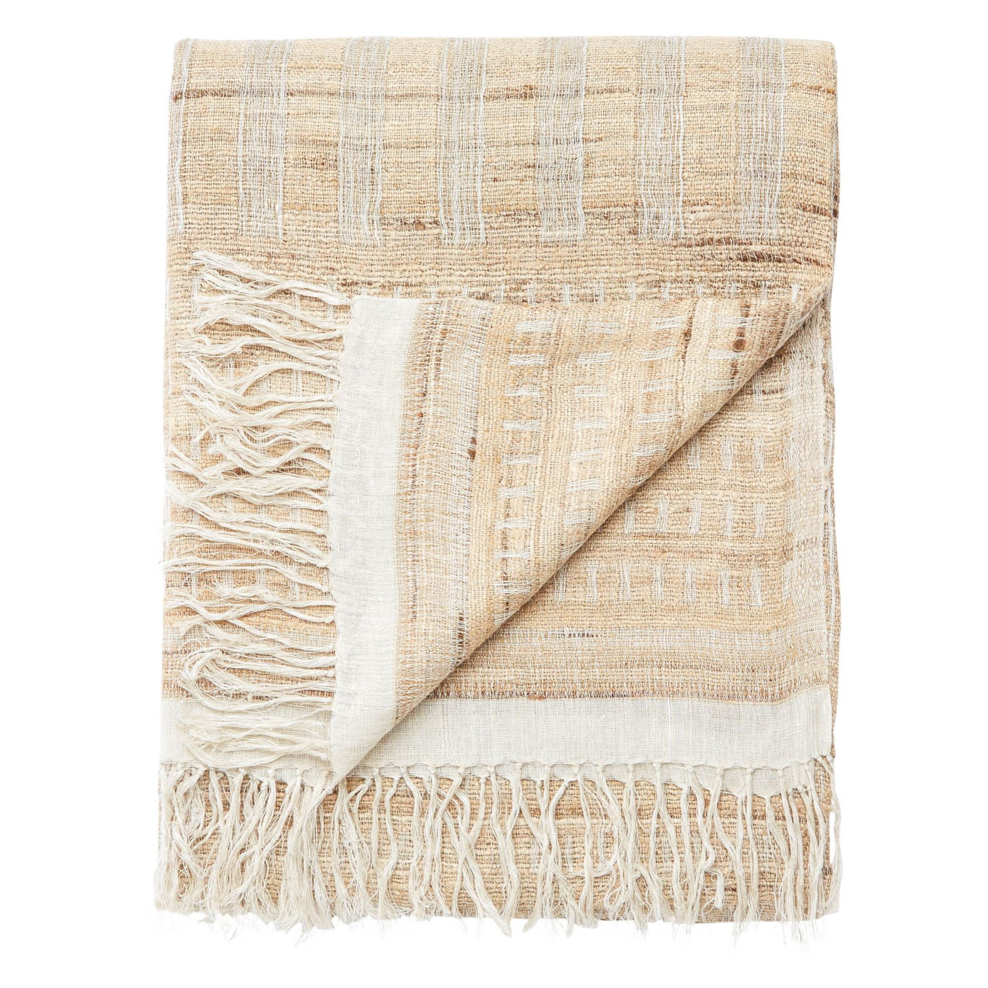 Soft Beige and Silver Striped Fringed Throw Blanket 52" x 68" Walmart