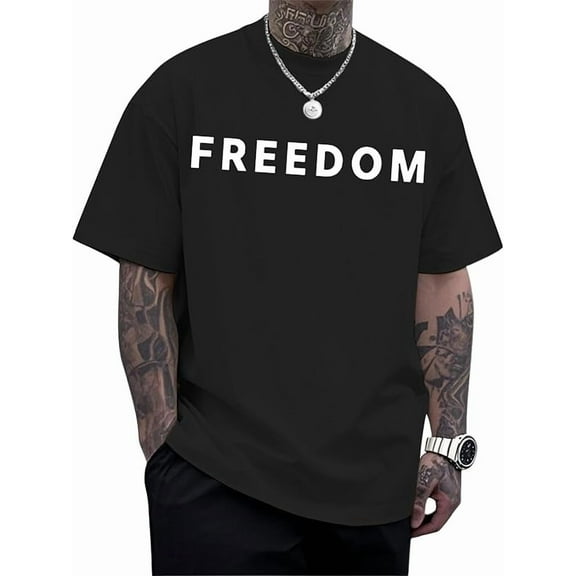 Freedom T Shirts for Men, Mens Patriotic Personality Letters Graphic Printed Cotton Crewneck Short Sleeve Casual Daily Tees