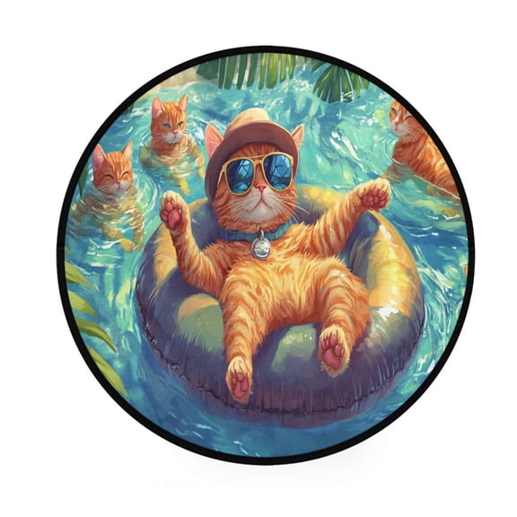 BZSMCE Round Decorative Floor Mat Cats Swimming Pattern 36.2IN