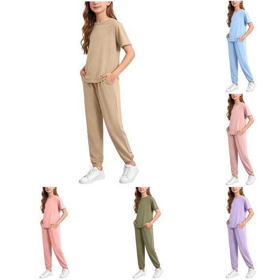 Girls Casual Outfit Solid Color Short Sleeve Top And Shorts Two Piece Playwear Toddler Summer Daily Wear Girls Casual Outfit Sets