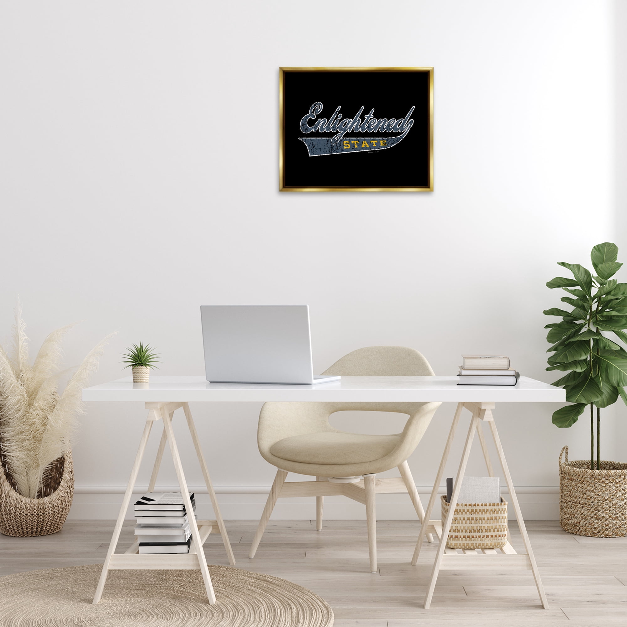 Stupell Industries Enlightened State Varsity Text & Numbers Painting Gold Floater Framed Canvas Art Print Wall Art, 21 x 17