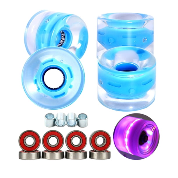 de monopatín de 4x 60 mm se iluminan con rodamientos que brillan en el monopatín Longboard Flash Azul claro Sharpla Ruedas de skate