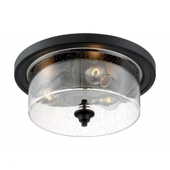 60/7291-Nuvo Lighting-Bransel-3 Light Flush Mount in Transitional Style-15 Inches Wide by 6.75 Inches High   Matte Black Finish with Clear Seeded