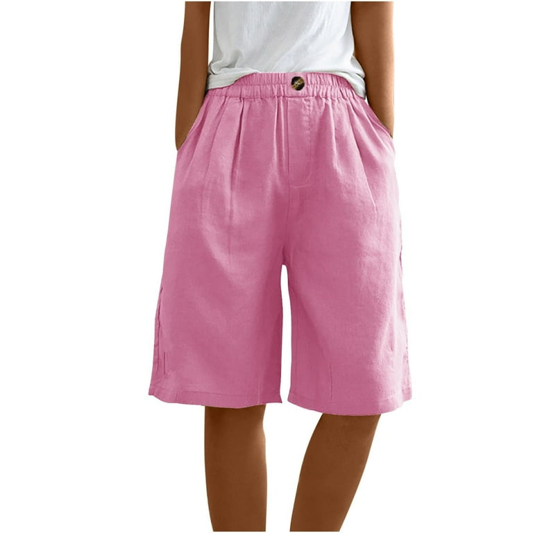 Mohiass Women's Summer Cotton Linen Bermuda Shorts Loose-Fit