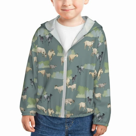 

Sun Hoodie for Kids Painted Cute Goat Green Long Sleeve Swim Fishing Shirts Sun Protection Zip Up Jacket Clothing Athletic Hoodie