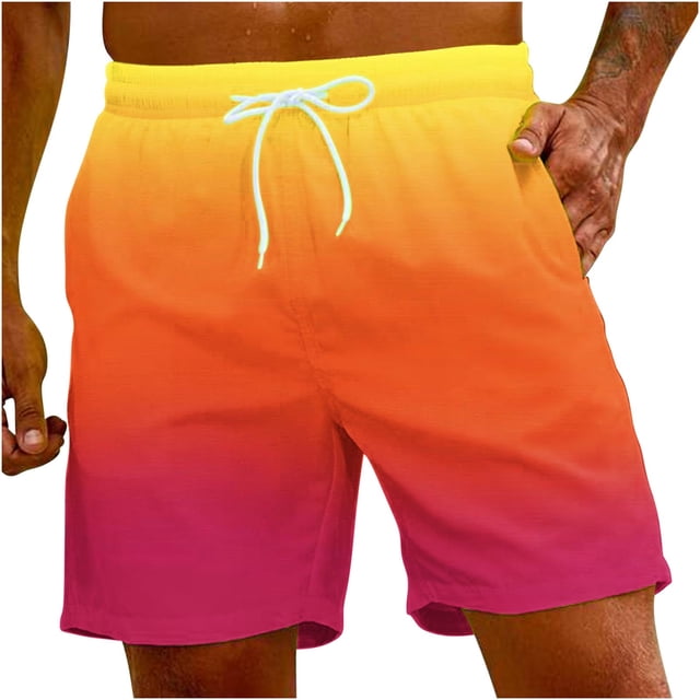 Besolor Mens Casual Beach Shorts Gradient Elastic Waist Drawstring Quick Dry Summer Swim Trunks with Pockets Plus Size