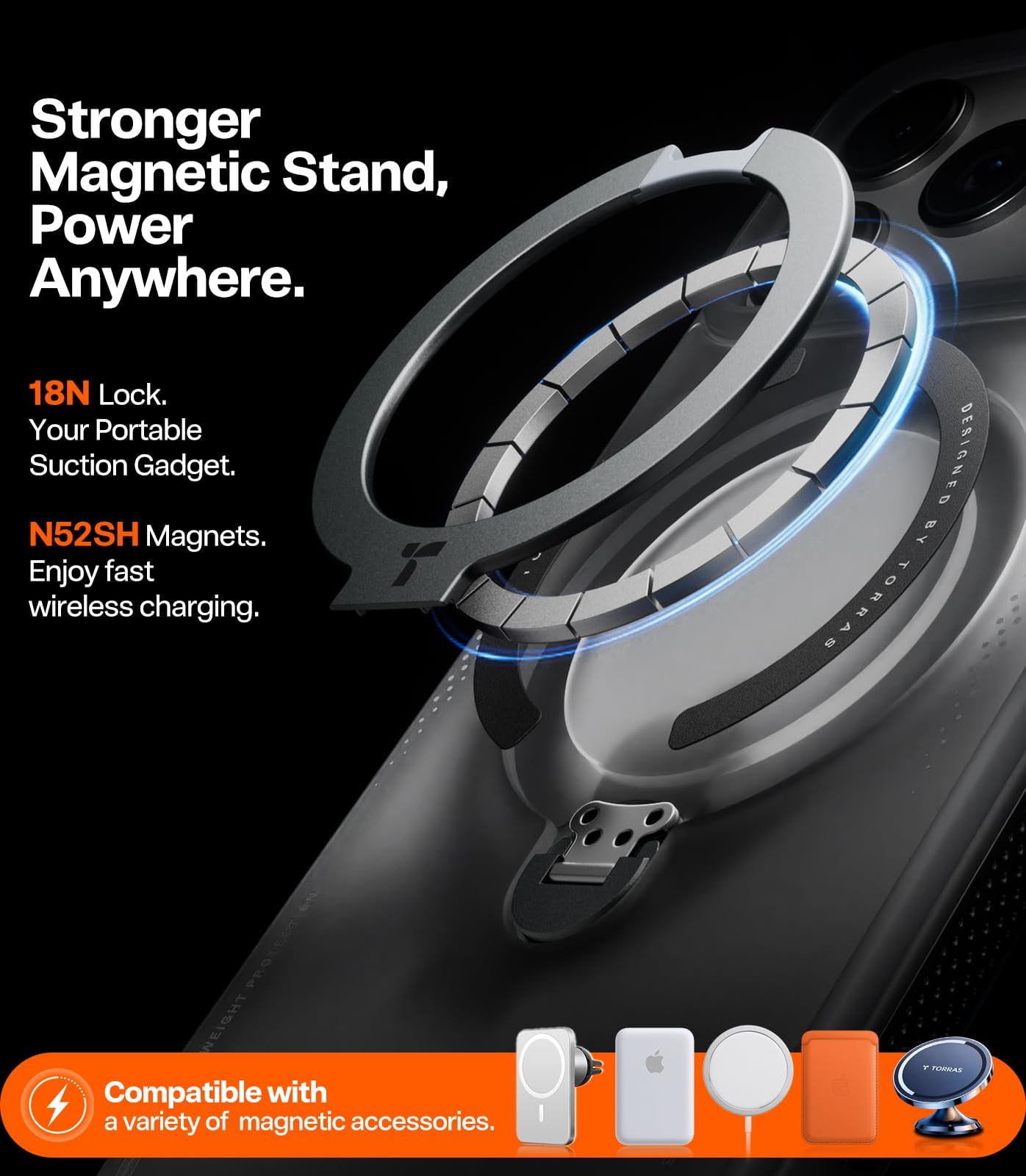 TORRAS Flagship Q3 Air for iPhone 17 Pro Case,Visible Airbag Drop Protection,Hardcore Air Cushion Tech ,Mil-Grade Protection,Fit for MagSafe,360 Rotating Stand Case ,6.3" ,Shadow Black