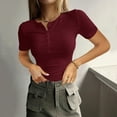 thumbnail image 2 of Women's Summer Short Sleeve Ribbed Knit Top Slim Fit Button Down Casual Tee Shirt Comfortable Stylish Blouse, 2 of 6