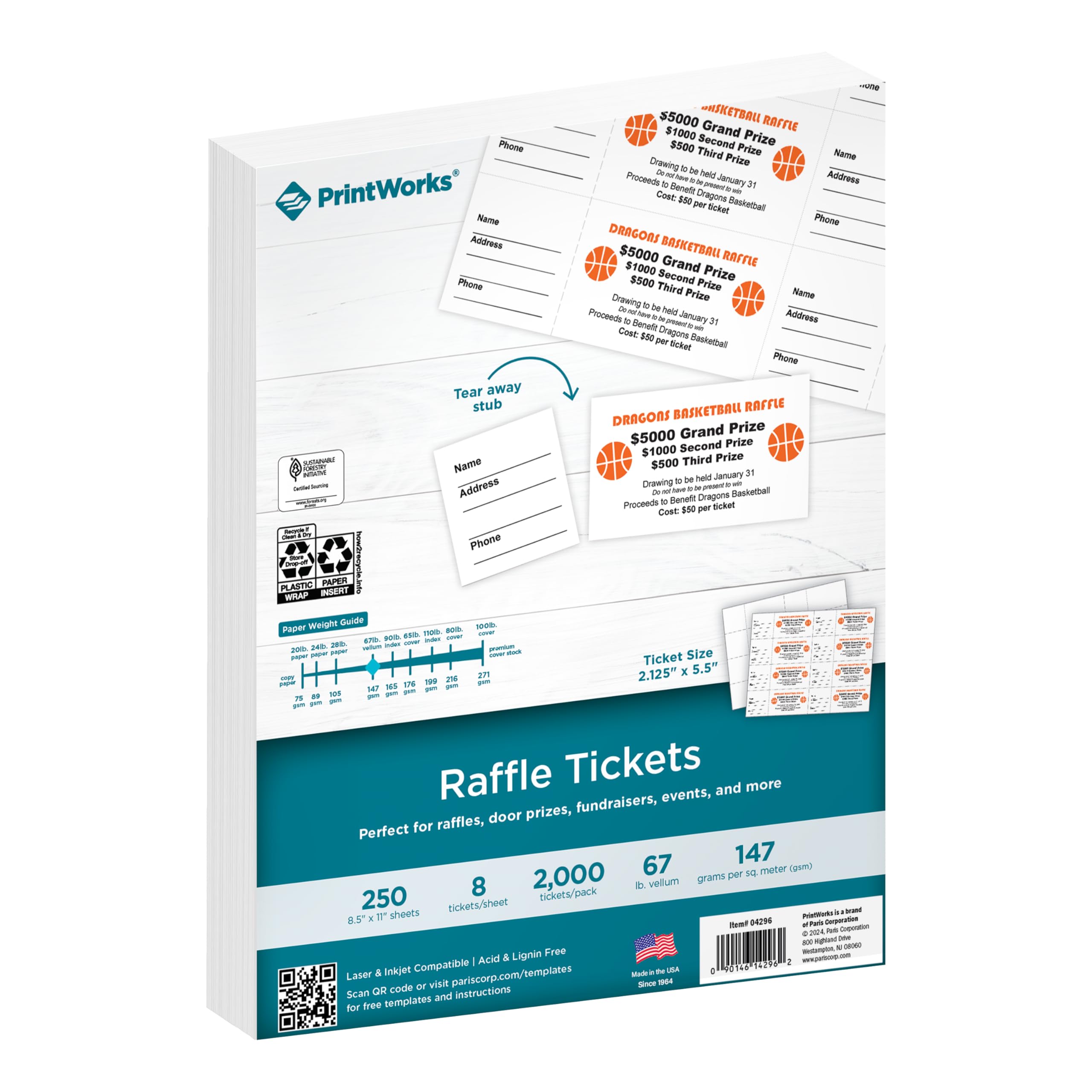 PrintWorks Printable Raffle Tickets With Tear-Away Stubs for Events ...