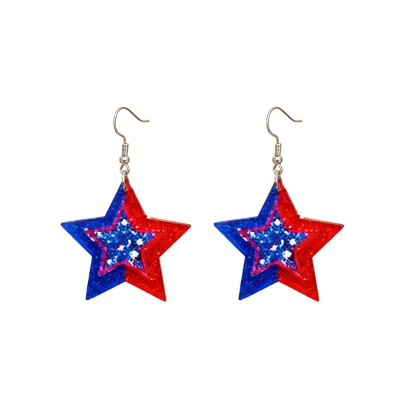 4th of July Patriotic Glitter Earrings for Women, Red White Blue Star Shape Teardrop Dangle Earrings, Independence Day Jewelry for Celebration Gift