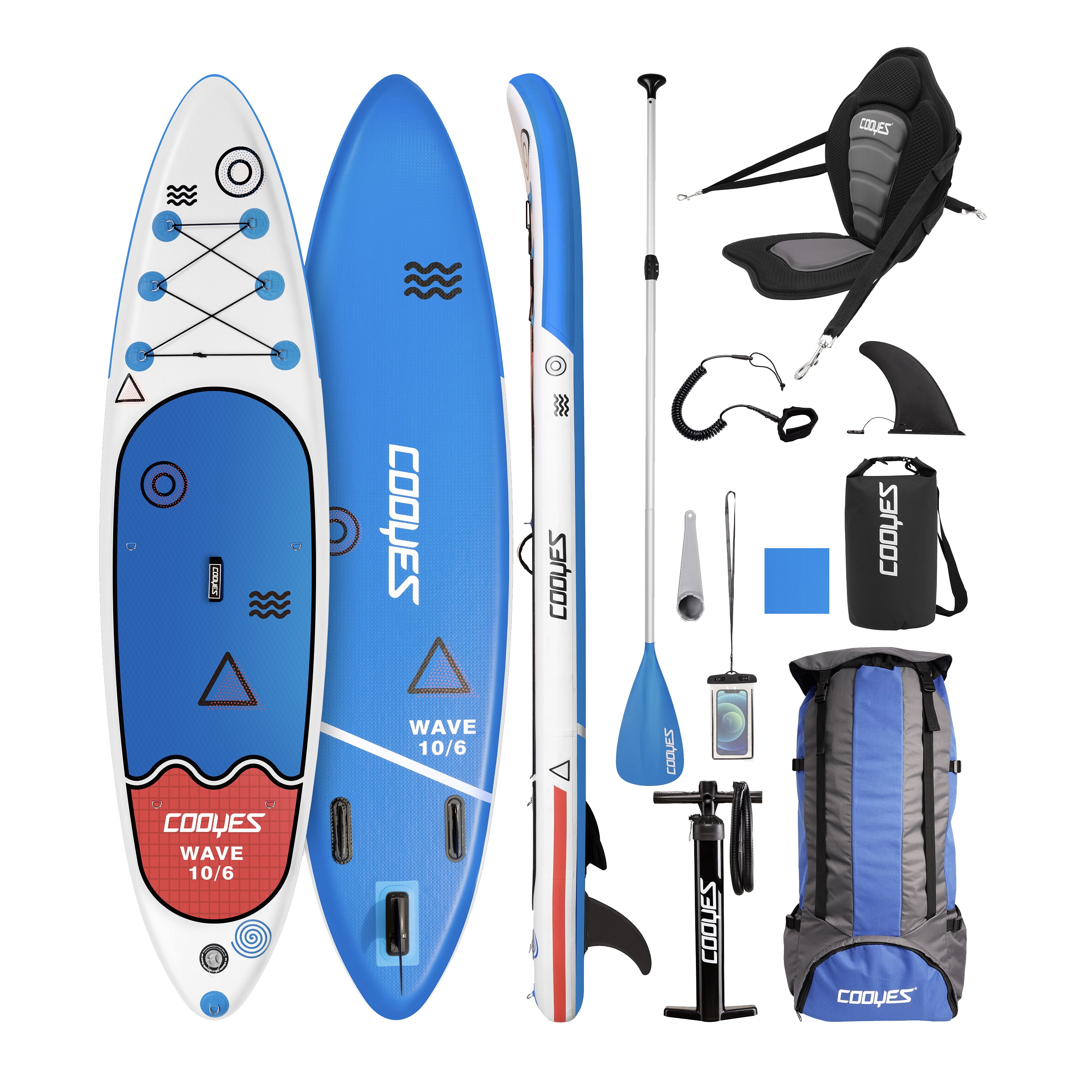 Pump and Non-Slip Deck Pad. Leash Smooth SUP Inflatable Stand Up Paddle Board with Premium Accessories & Travel Backpack Fiberglass Shaft Adjustable Paddle Action Camera Mount Waterproof Bag 