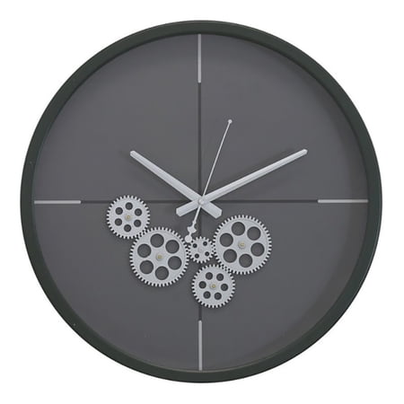 Yosemite Home Decor Minimalist Metal Clock with Open Moving Gears in Dark Green