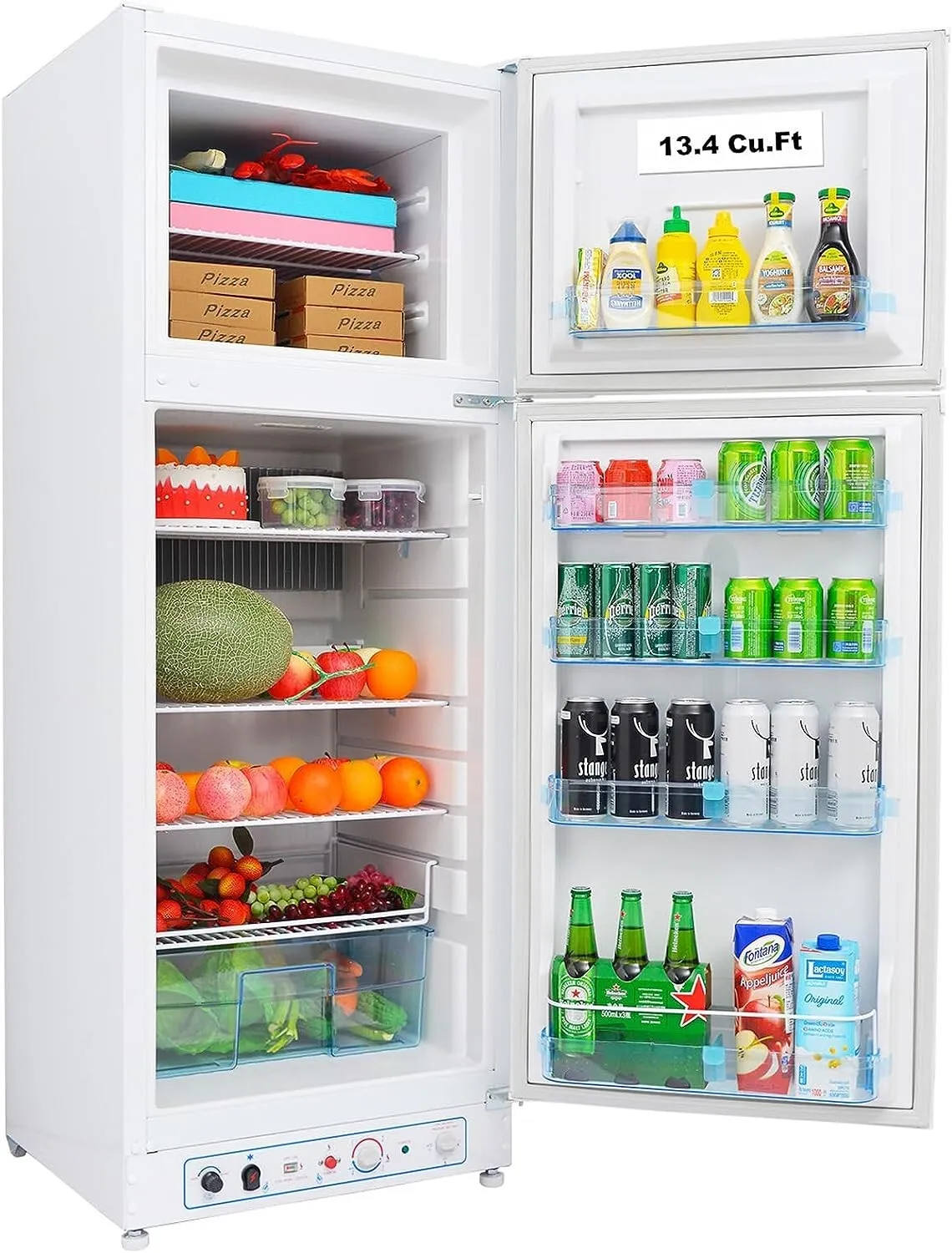 Techomey Top Freezer Propane Refrigerator 13.4 cu ft Powered 110V/LPG, Garage RV Cottages Chalets