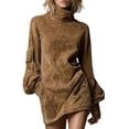 thumbnail image 2 of Female Long Sleeve Dress Mock Neck Slim Fit Bodycon Mini Dresses Caramel Color L, 2 of 9