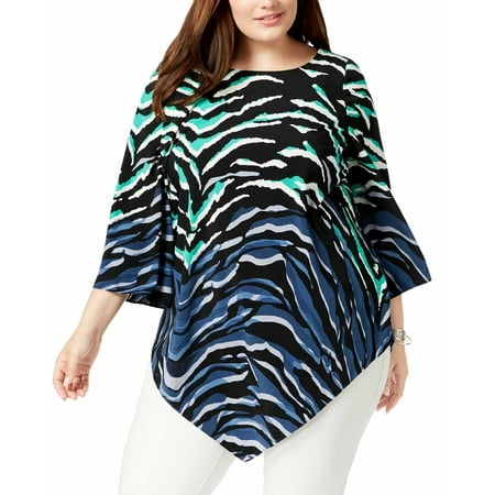 Alfani Womens Plus Size Printed Pointed Hem Tunic Top (Chic Zebra, 2X)