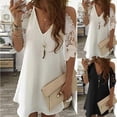 thumbnail image 2 of Vintage Mini Dress Women Summer Lace Solid Color Dress Casual Loose Party Dress V-Neck Sling Sundress Vestidos, 2 of 4