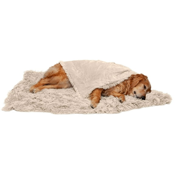 FurHaven Pet Products Long Faux Fur & Velvet Water-Repellent Pet Blanket for Dogs & Cats - Taupe, Extra Large