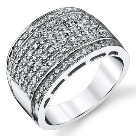 Sterling Silver Men's High Polish Micro Pave Wedding Band Ring With Cubic Zirconia CZ