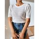 thumbnail image 4 of Blusa de punto ahuecada Cuello redondo Manga corta abullonada Ajuste casual Blusa ahuecada de color puro, 4 of 8