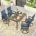thumbnail image 2 of UDPATIO 5-Piece Outdoor Dining Set with High-Back Swivel Padded Chairs & Iron Rectangle Table for 4-Person, Brown & Navy Blue, 2 of 7