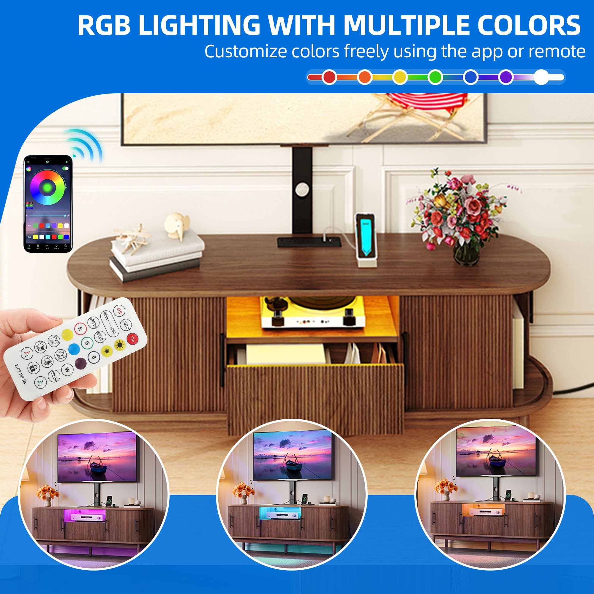 Uforic Modern TV Stand for 32-70 inch,Entertainment Center with LED Light& Door,Media Console Table