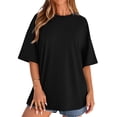 thumbnail image 6 of Women's Oversized Tshirts Crewneck Summer Short Sleeve Loose Fit Solid Color Basic Tees Casual Daily Wear Tops, #02 Black, XXL, 6 of 6