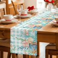 thumbnail image 5 of Summer Coastal Cotton Linen Table Runner for Dining Kitchen, Watercolor Corals Shells Starfish Green Plaid Wedding Outdoor Party Tablerunners, Dresser Scarf Coffee Tablecloth Runners 13x90 Inches, 5 of 9