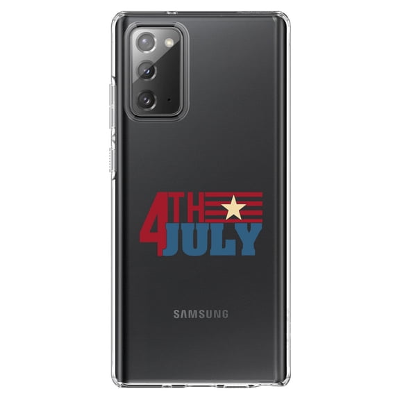 DistinctInk Clear Shockproof Hybrid Case for Samsung Galaxy Note 20 (6.7" Screen) - TPU Bumper Acrylic Back Tempered Glass Screen Protector - 4th of July Word Art USA Flag